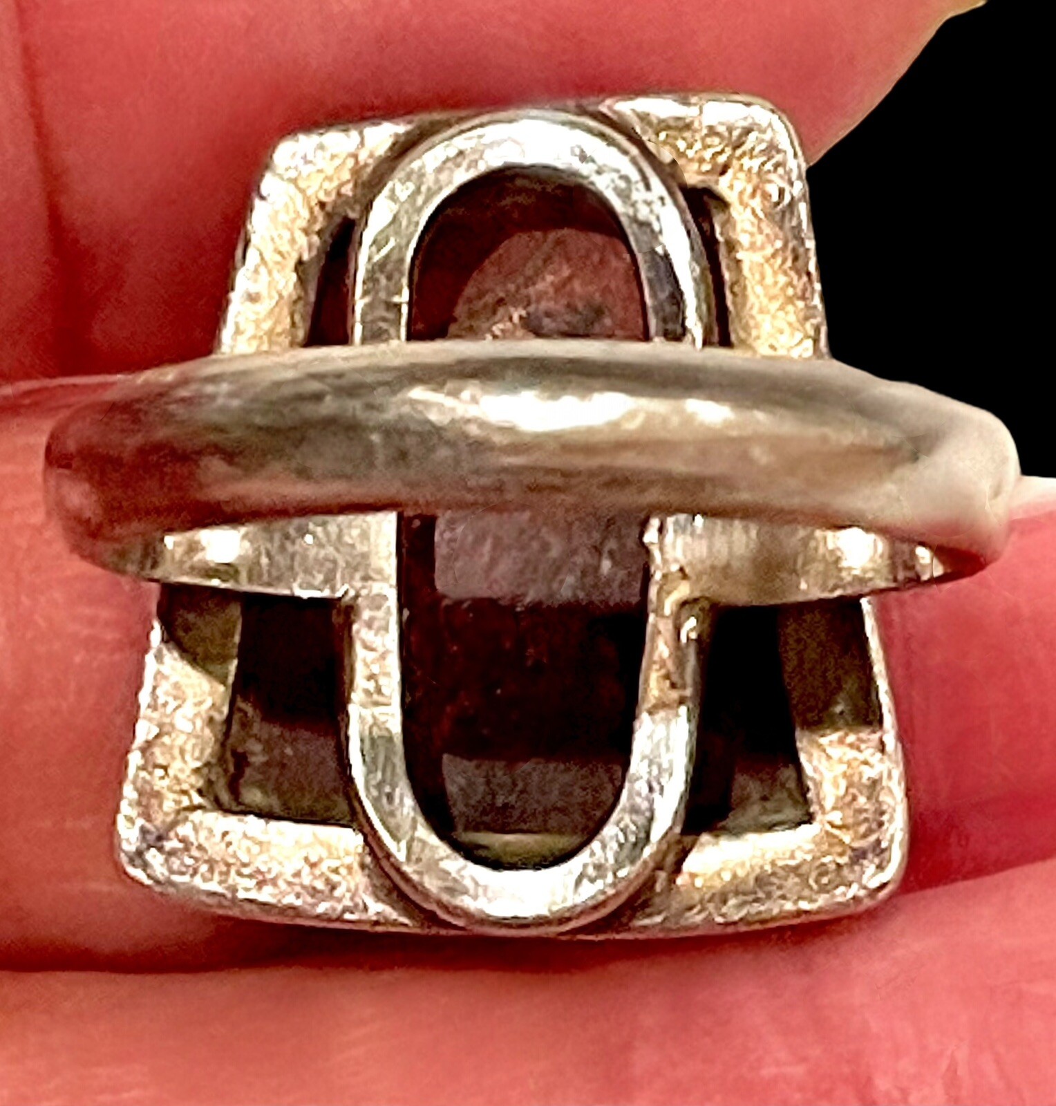 Vintage Baltic Sea COGNAC AMBER Ring Sz 6 Brutalist Sterling Silver 10g Nice EUC