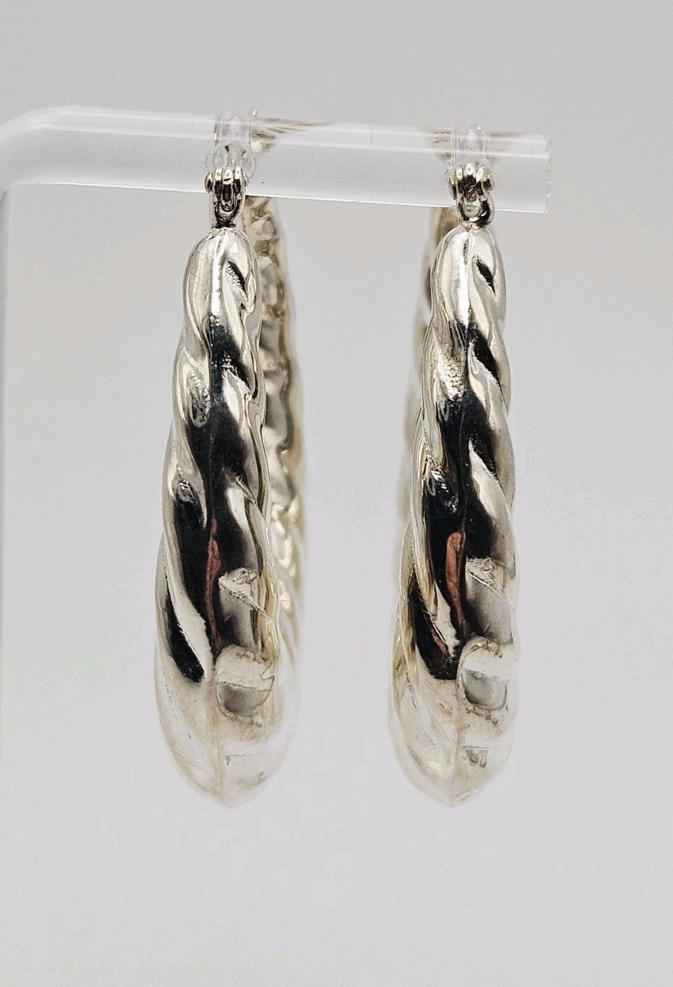 Sterling Silver Vintage Scalloped Puff Hoop Earrings 39mm Unidentified Mark