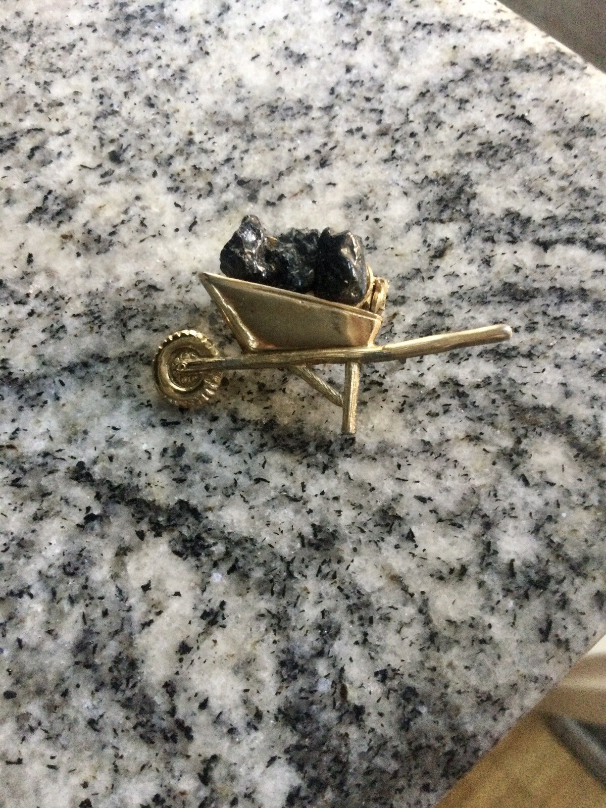 Vintage Tiny Coal in a Wheelbarrow Brooch