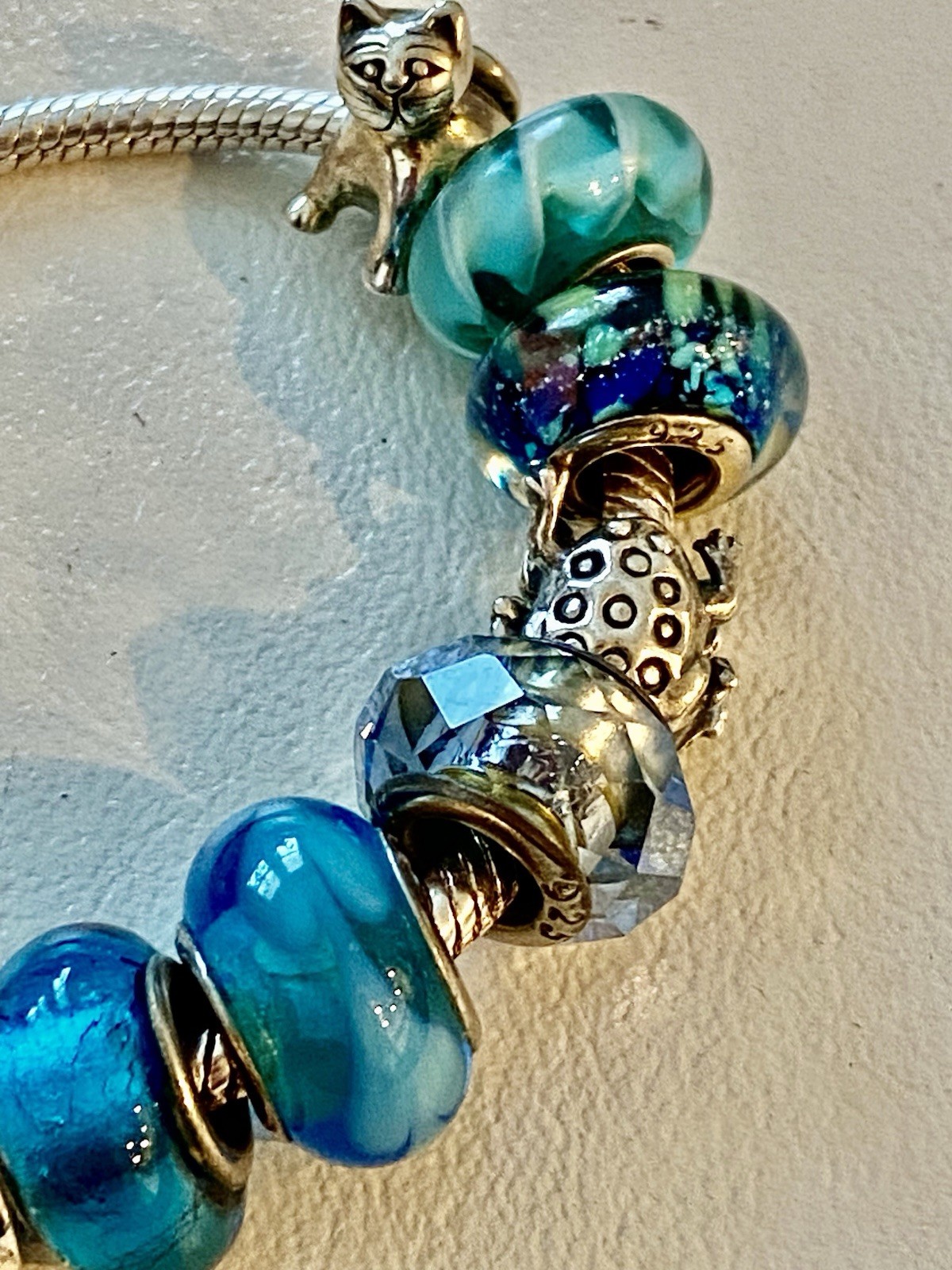 14 Blue + Mixed Makers Sterling Silver Slide Charms Bracelet Ocean Beach