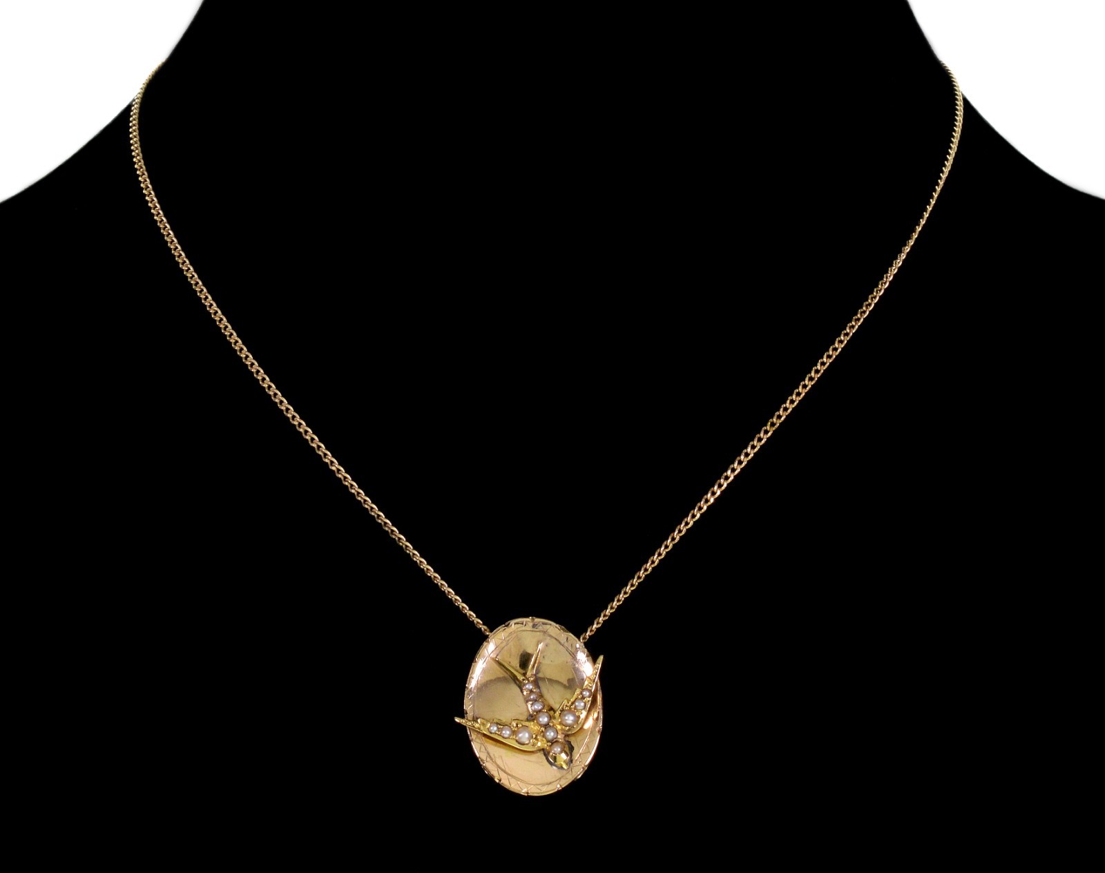 VICTORIAN 14K GOLD LARGE SWALLOW BIRD SLIDE FOR BRACELET NECKLACE C.1890
