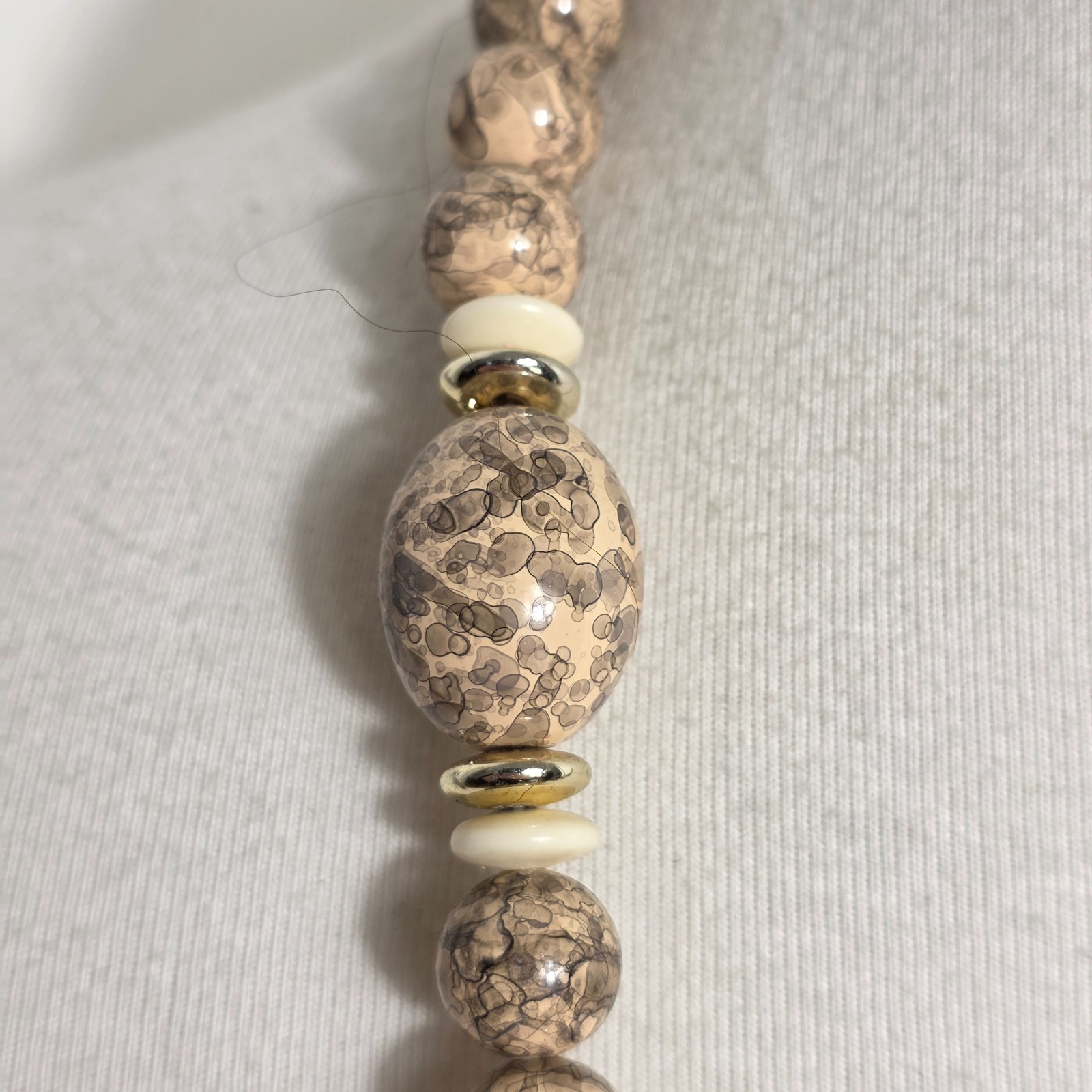 Beaded Statement Necklace Square & Round Beads Flat Gold & White Spacers