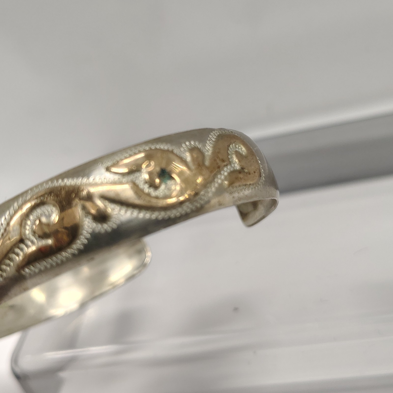 Vintage 925 Sterling Silver Gold Tone Scroll Wave Cuff Bracelet Textured 12.09g