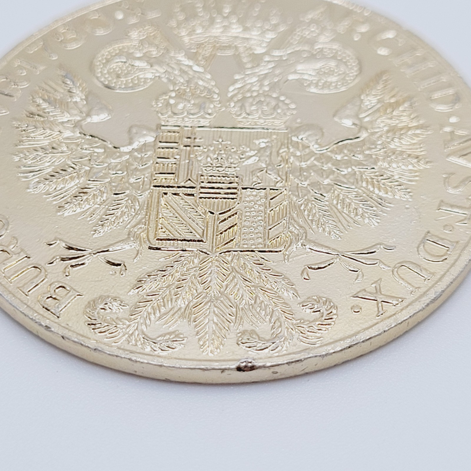 Maria Theresa Replica Token Medallion Coin Pendant Gold Tone Attached Bail