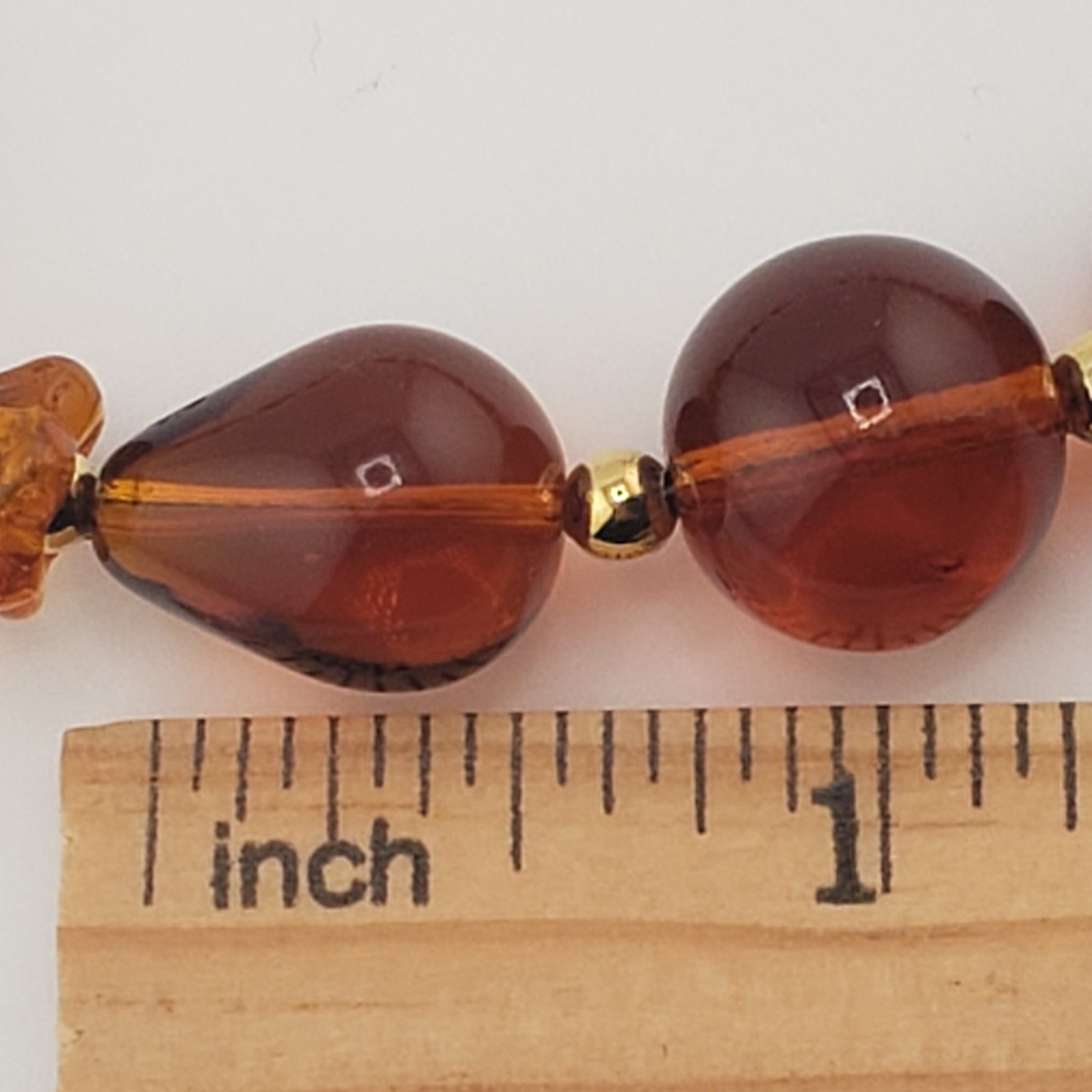 Glass Bead Necklace Chunky Multi Shapes Cognac Brown Earthy Boho Hippie VTG 22″