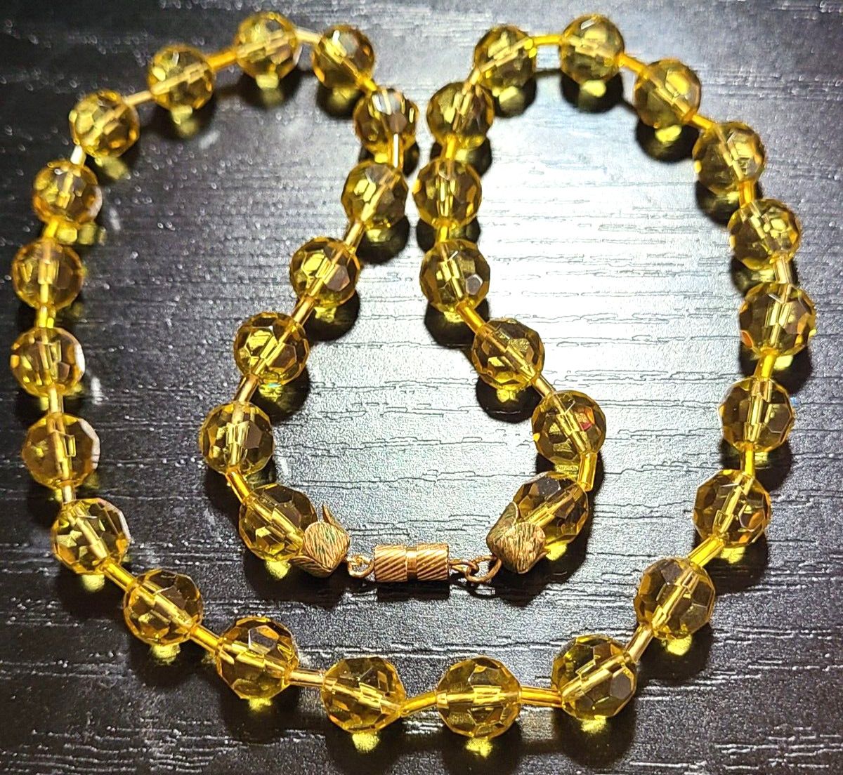 VINTAGE STUNNING GOLD TONE CITRINE FACETED GLASS NECKLACE