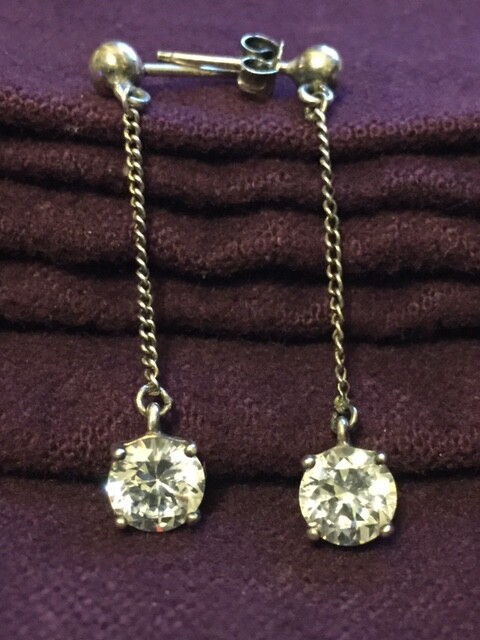 CA 925 Sterling Slver Cubic Zirconia Earrings Vintage.-1C147