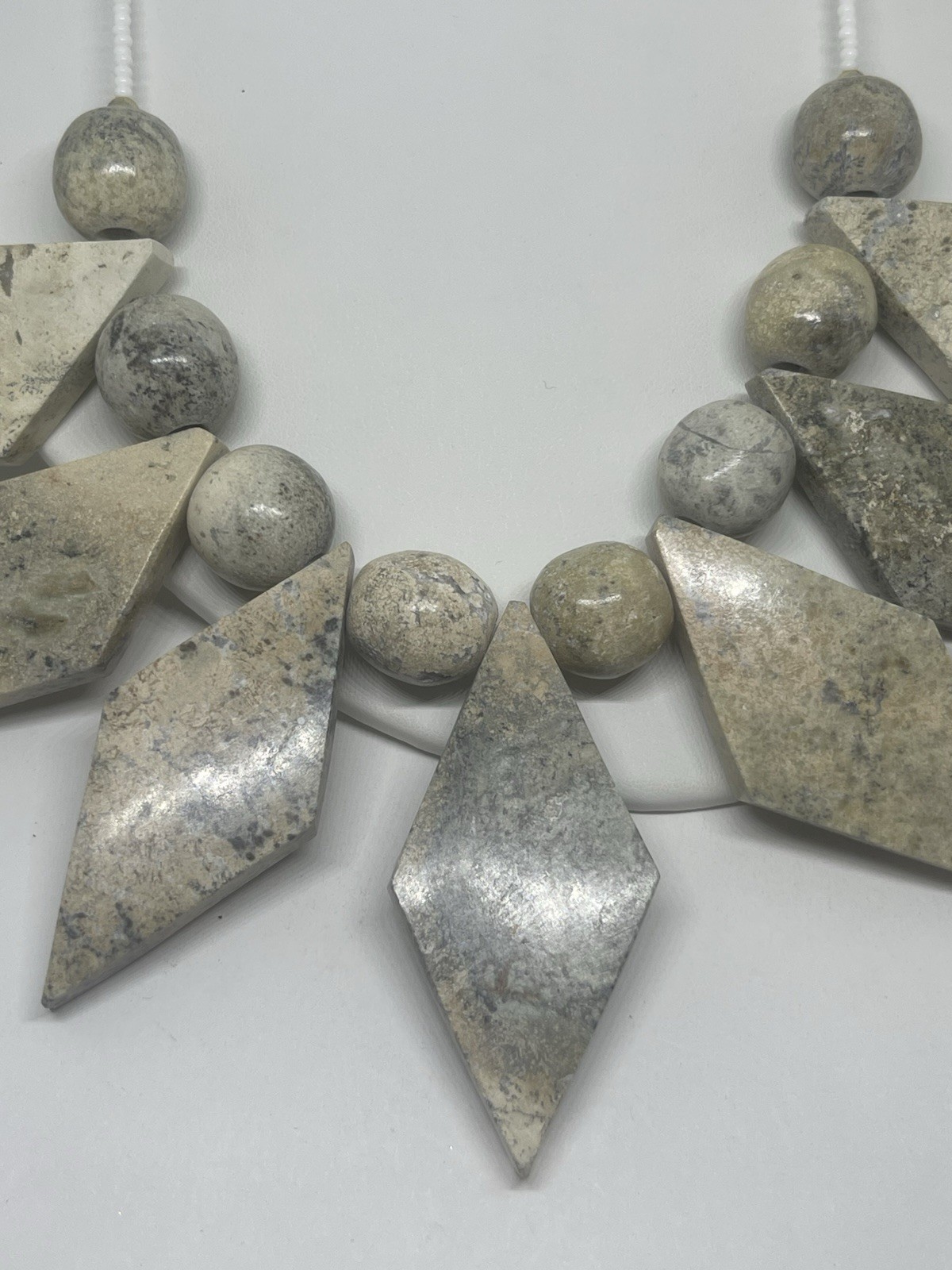 Dendritic Jasper Natural Stone Vintage Bib Festoon Statement Necklace Geometric