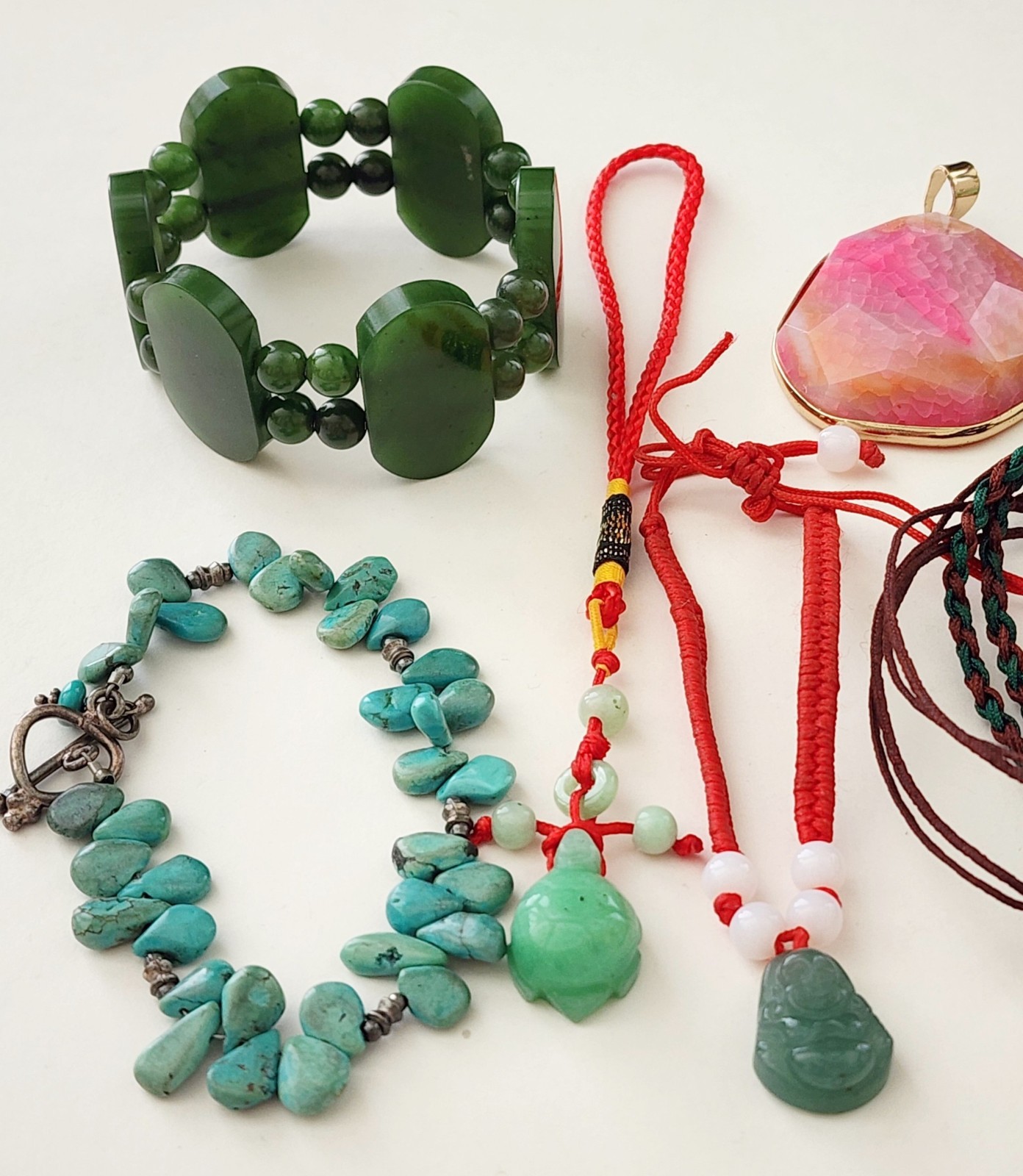 Vintage Gemstone Pendant Necklace Earrings Bracelet Ring Asian Style Lot of 13
