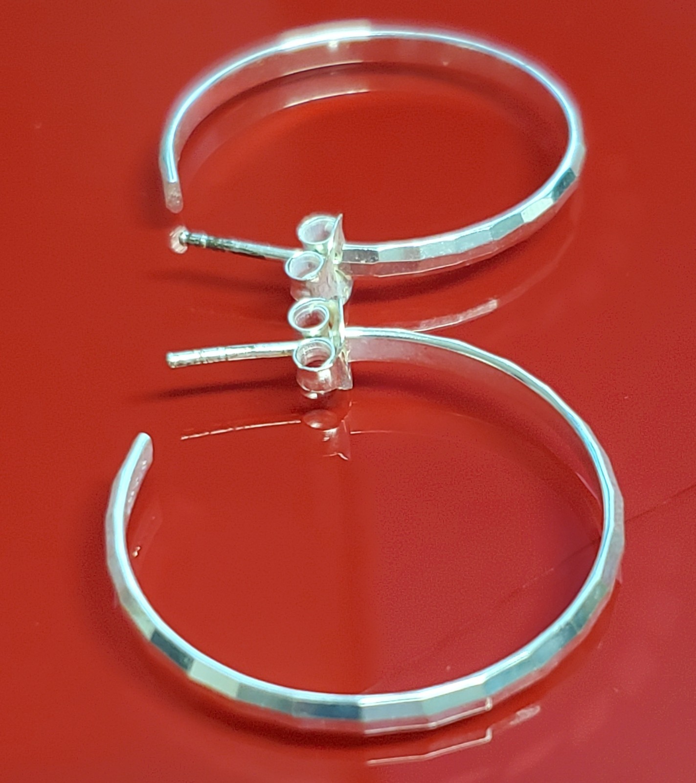 VTG FAS 925 Faceted Hoop Earrings 1.25in Sterling Silver 3g Classic Polished