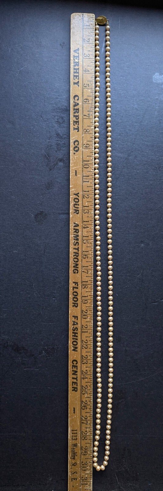 Vintage CAROLEE Faux Pearl Knotted Champagne Gold Tone 60″ Rope Length Necklace