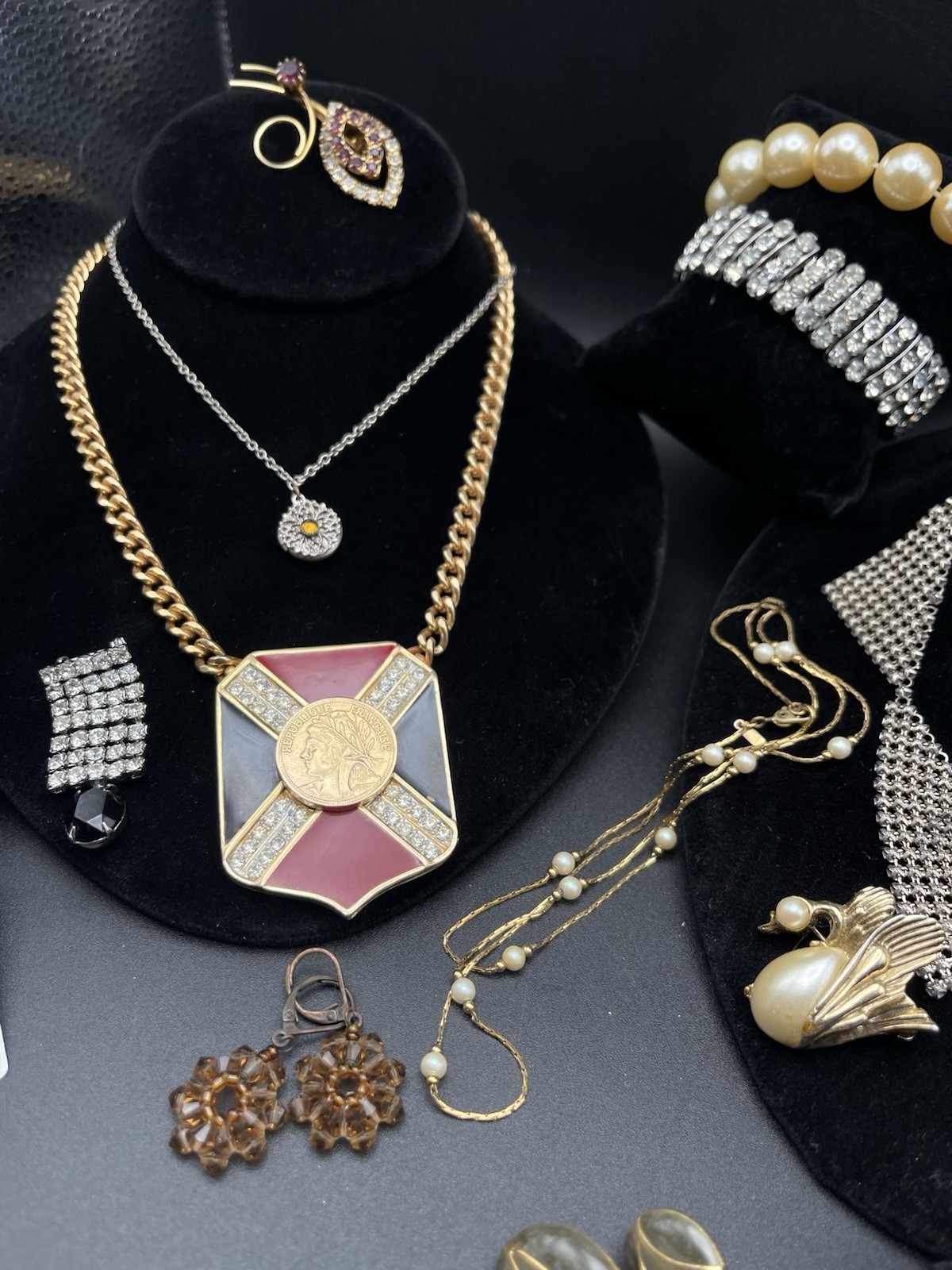 🔥 VTG Statement Jewelry Lot Rhinestones Bracelet Necklace Brooch Earrings