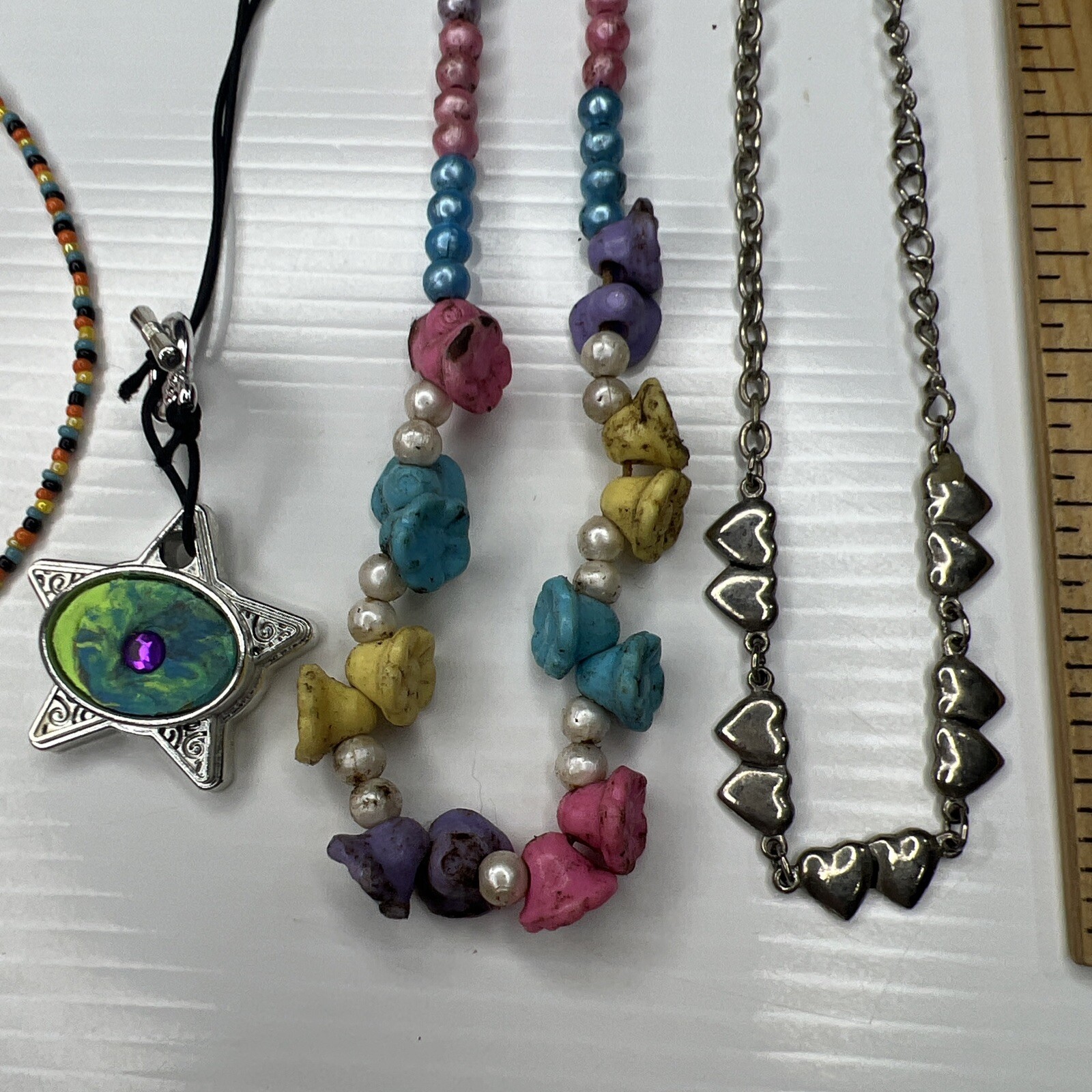 H7 Lot Beaded Resin Multicolor Rainbow Hearts Flowers Stars Retro Necklaces