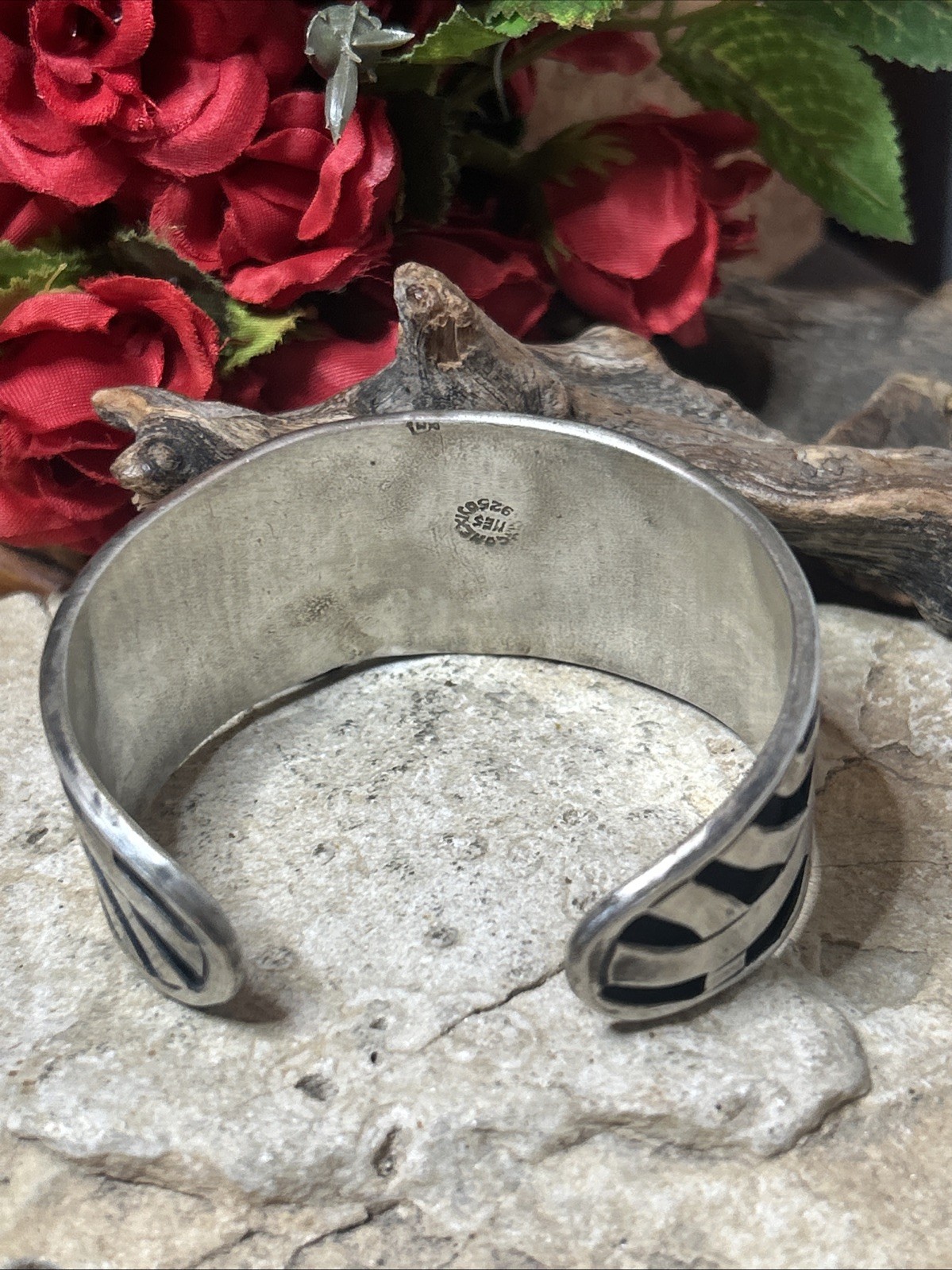 35. Vintage Early Taxco Sterling 925 Aztec Shadow Box Cuff Bracelet 7″,36.5g.Mex