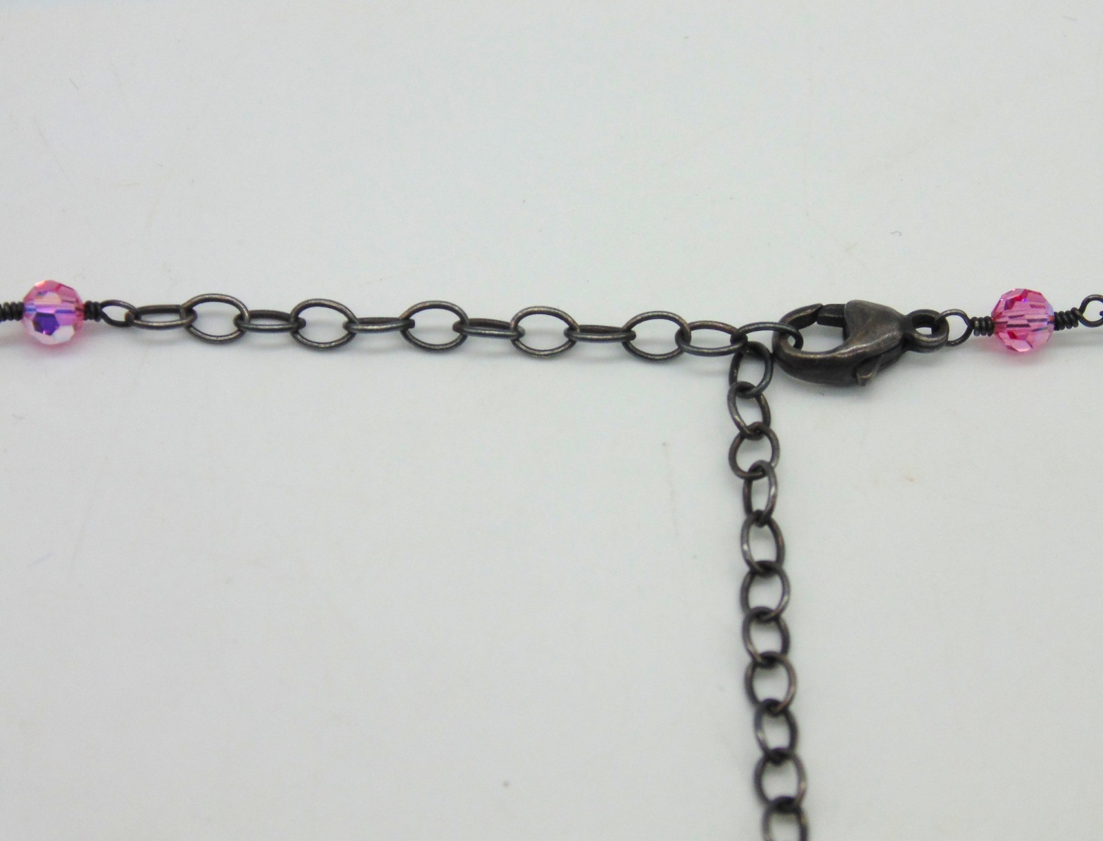 Vintage .925 STERLING SILVER and PINK CRYSTAL Festoon Necklace Adj. 15″-19″ Exc.