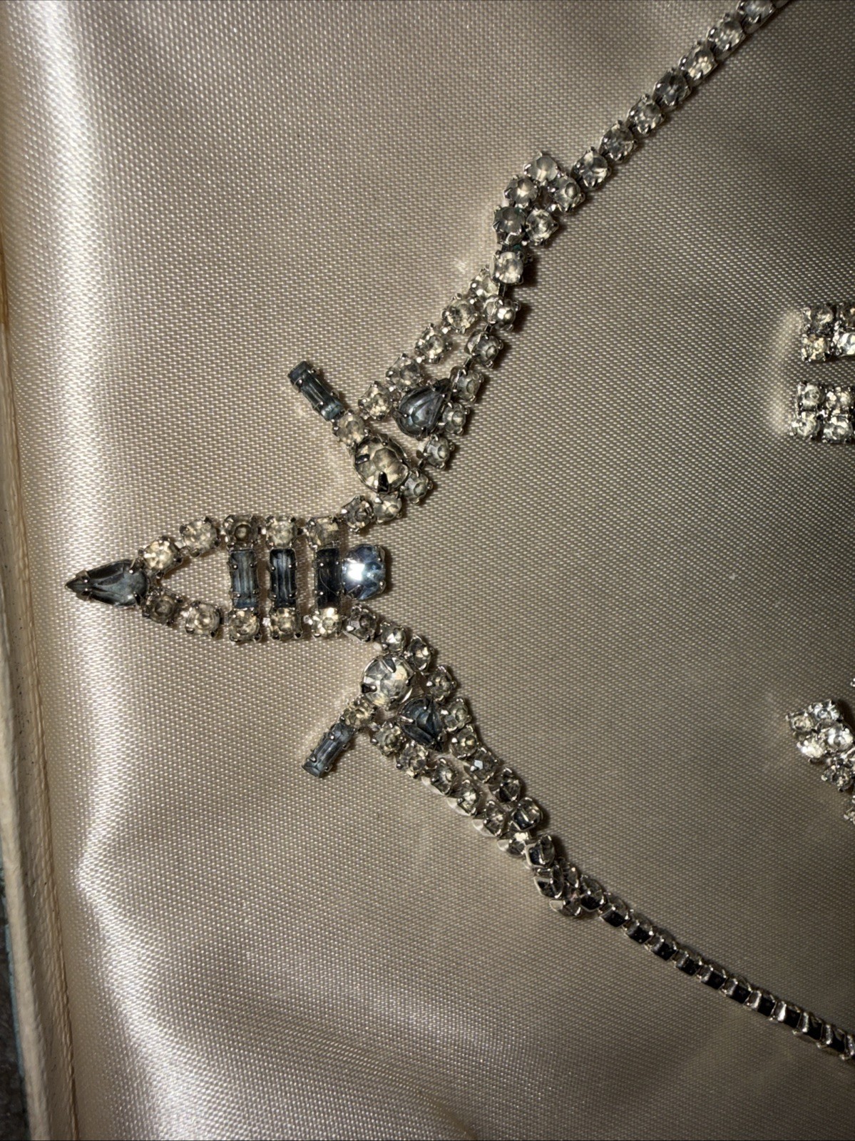 VTG Choker Necklace Blue White Colorless Rhinestones 16” Round Marquise Set