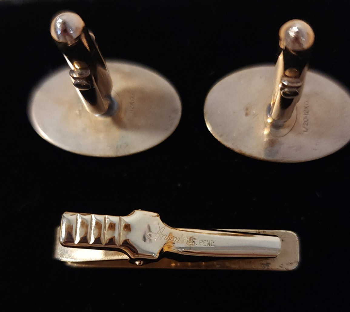 Vintage Swank 12K Gold Filled Cuff Links & Anson Tie Clip