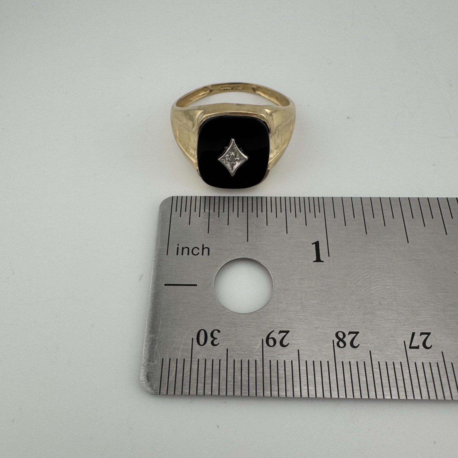 Vintage 10K Gold Black Onyx Diamond Accent Signet Ring Size 10 – 3.5g