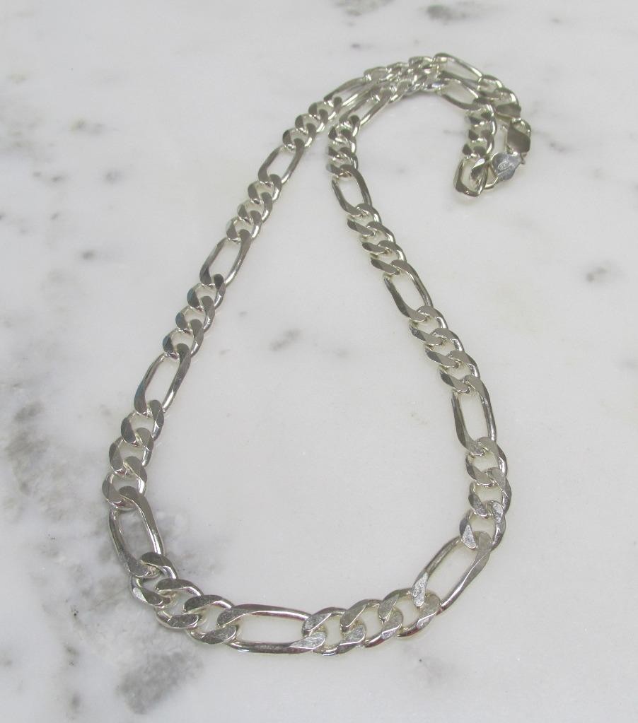 Figaro Link Sterling Silver Necklace ~ 19-3/4″ ~ 47.8grams ~ 3-D433