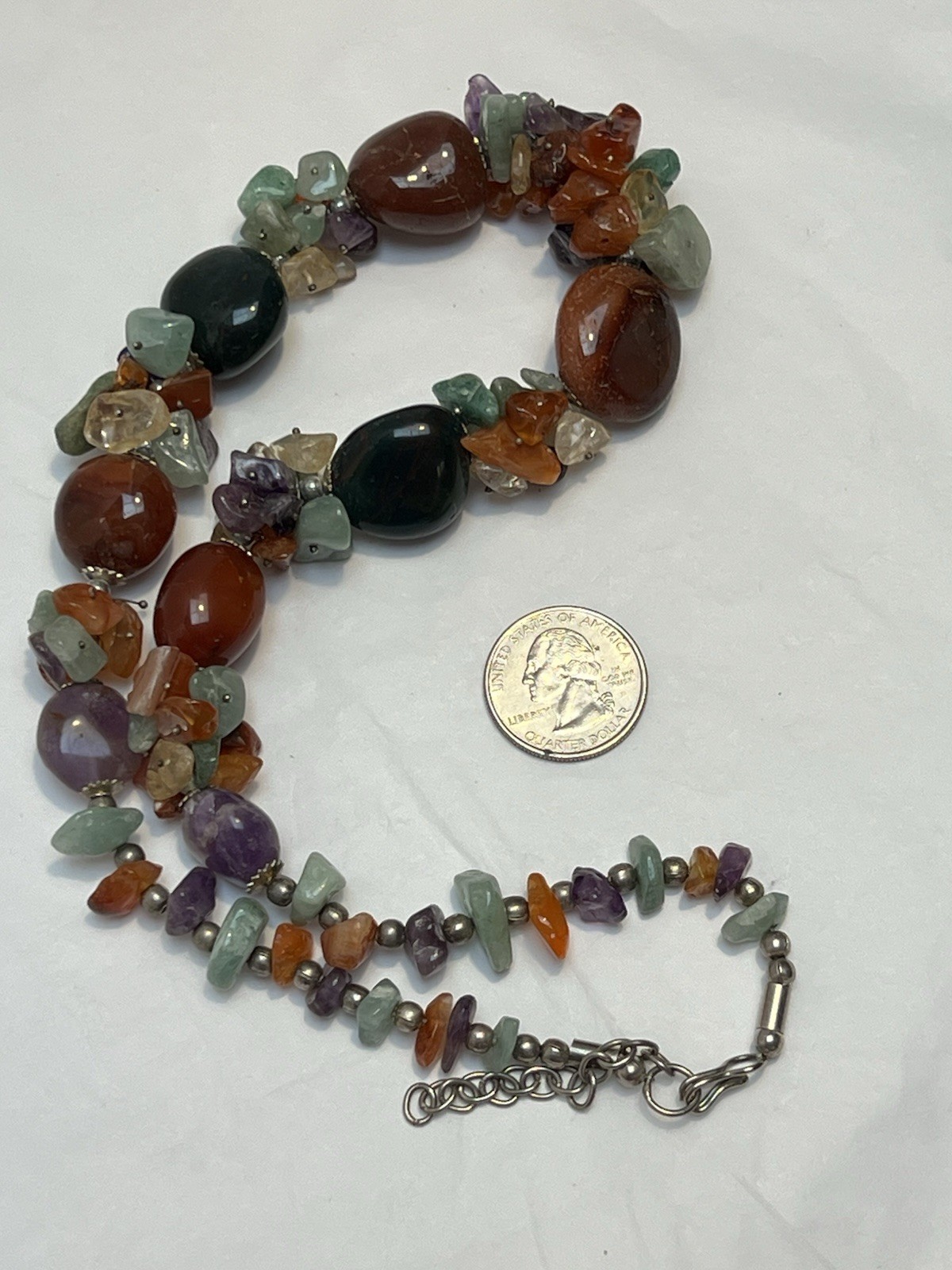 Vintage Bloodstone Carnelian Amethyst Chunky Bead Necklace 20”