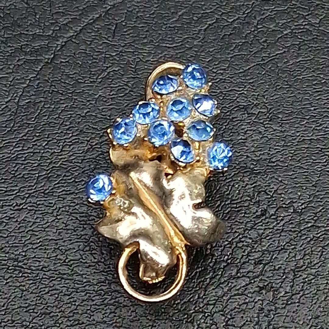 Vintage Small Bunch Of Grapes Pin Brooch Blue Rhinestone. 16.873