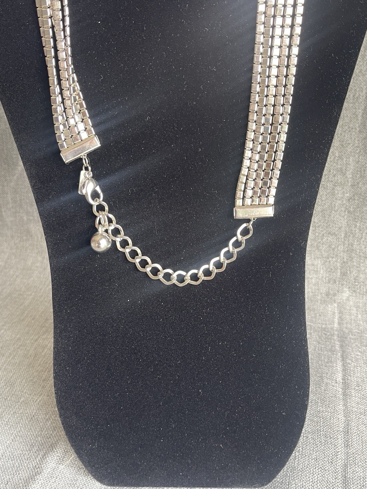Vintage Silver Tone Metal Drape 5 Strand Necklace MCM Claw Clasp 25” Adjustable