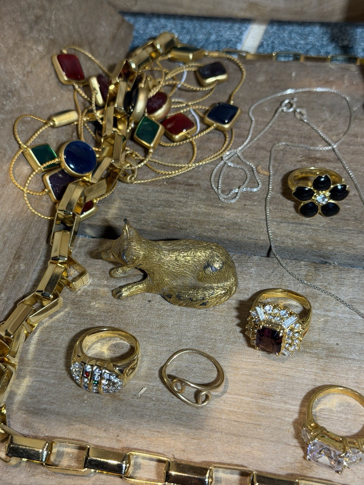 Estate Jewelry Lot: Stacking Sterling Rings Jewel Kit Box Vintage Costume