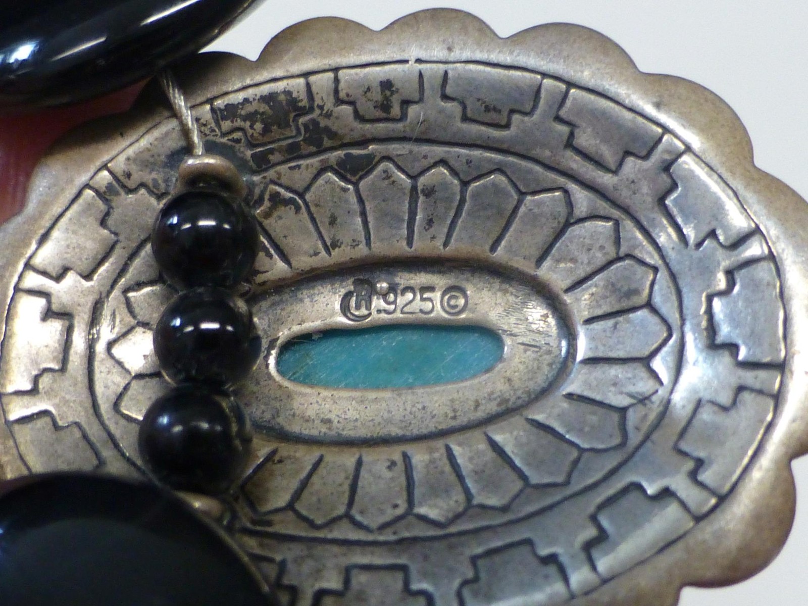 Carolyn Pollack Relios Turquoise Concho Onyx Sterling Silver Necklace Indian SW