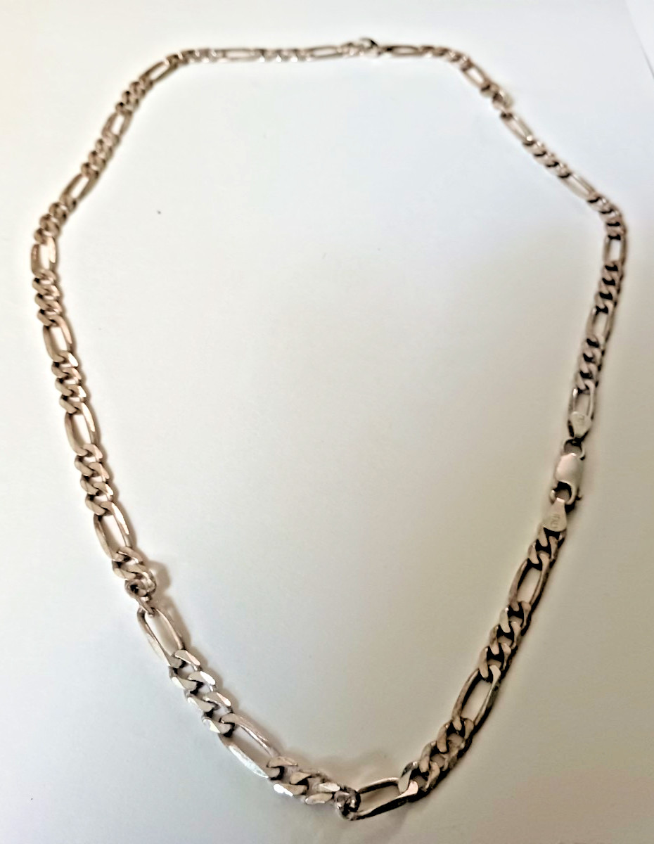 Men’s Sterling Silver 925 Figaro Chain Necklace – Made in Italy 22.9g 21″ Length
