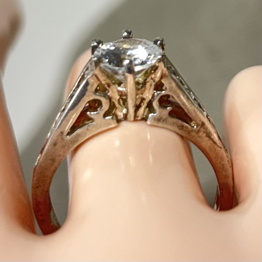 DBJ Ring Sterling Silver Filigree CZ Solitaire Channel Set CZs Size 7.75 Vintage