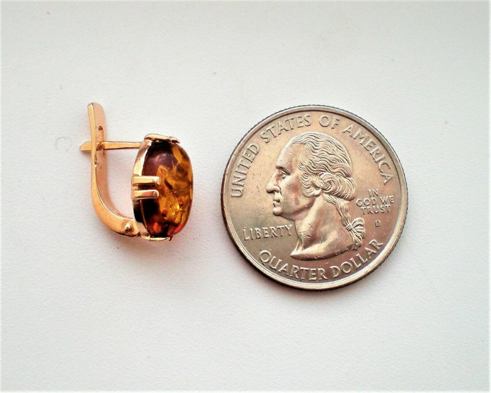 East European Solid 14K 585 Rose Pink Gold Baltic Honey Amber Pierced Earrings