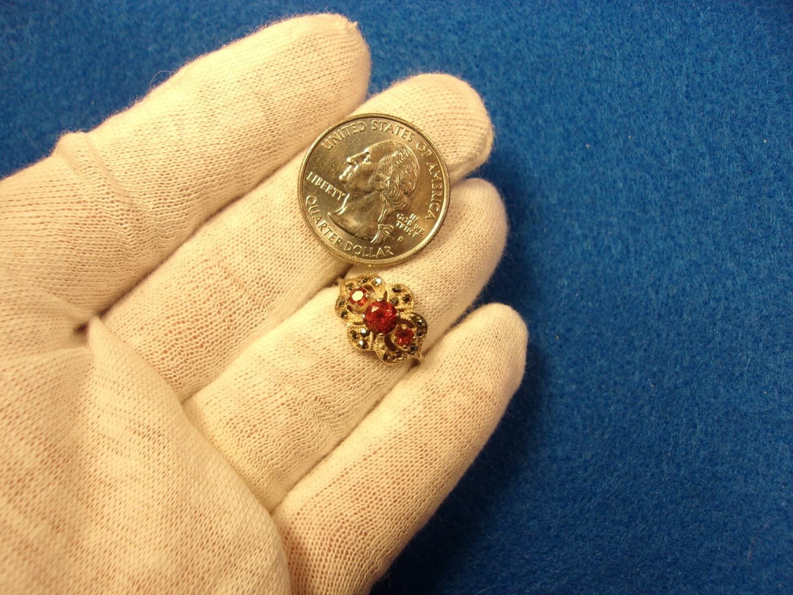#4 of 6, SUPERB OLDER VTG LADY’S STERLING SLVER, ORANGE GARNET & MARCASITE RING