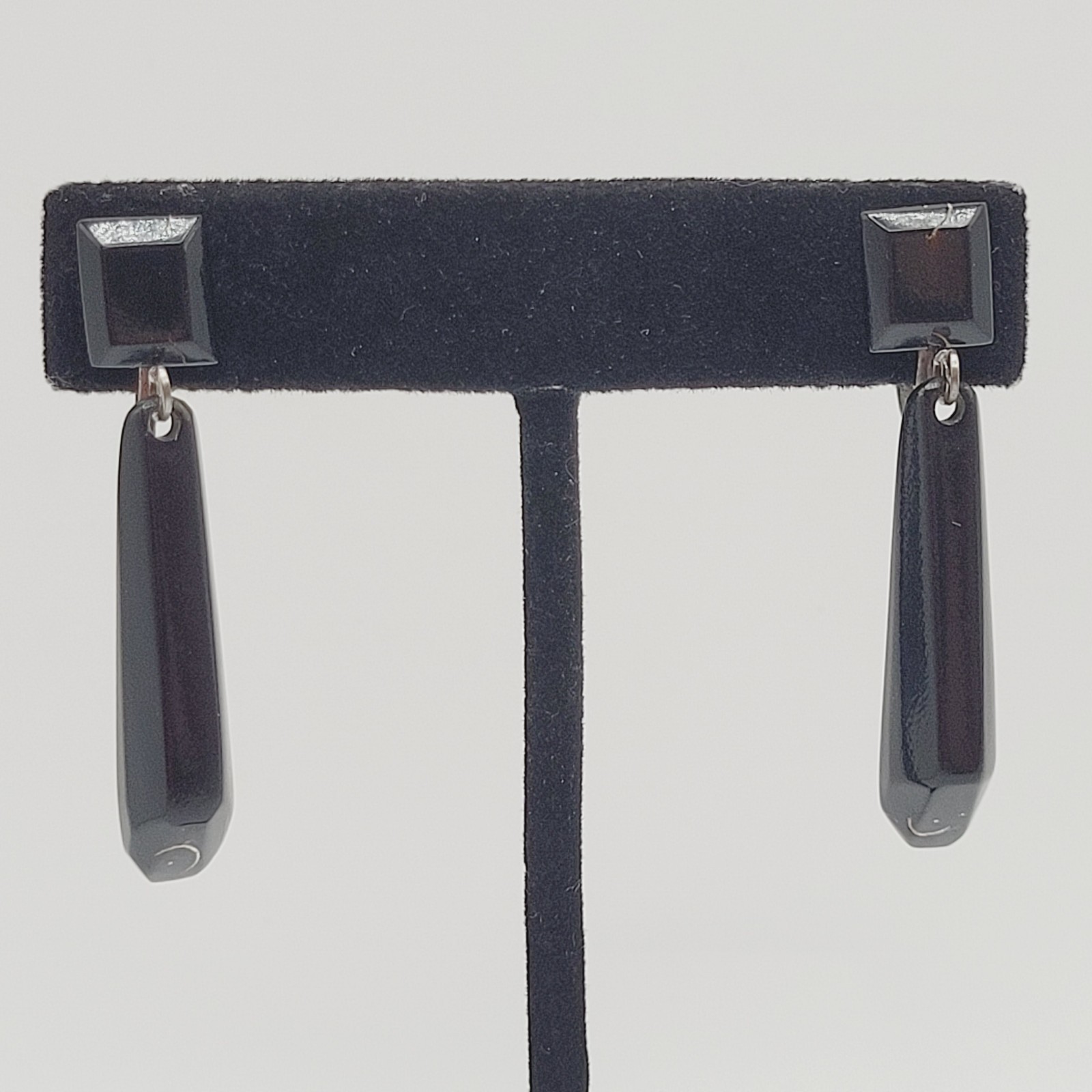Hawaiian Natural Black Coral Vintage Screw Back Art Deco Style Dangle Earrings