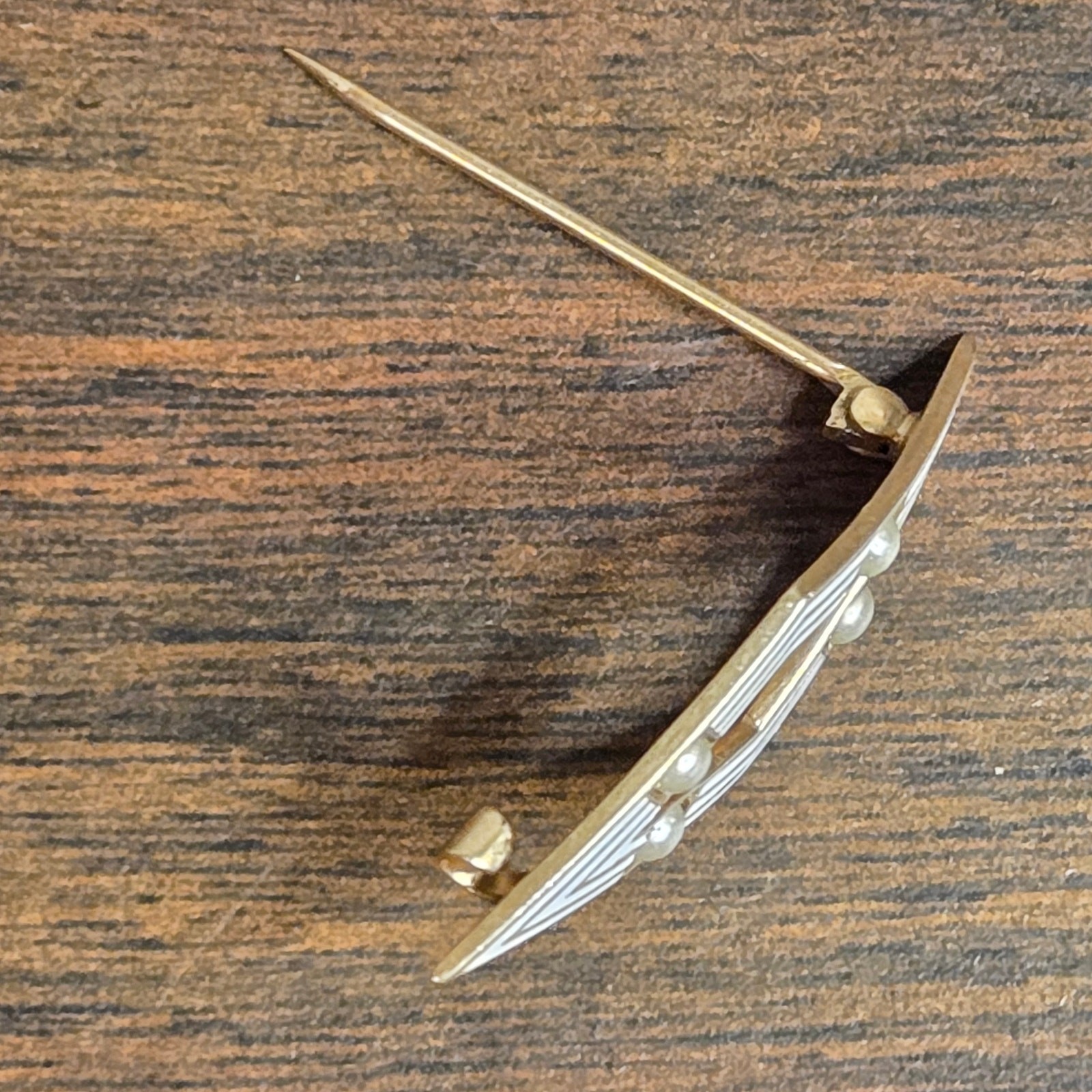 Antique Art Deco 10K Yellow Gold Seed Pearl Lozenge Brooch Pin 1920s