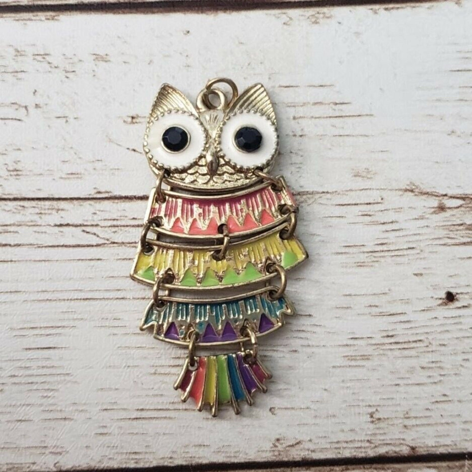Vintage Pendant – Colorful Owl Dangle – No Chain Included