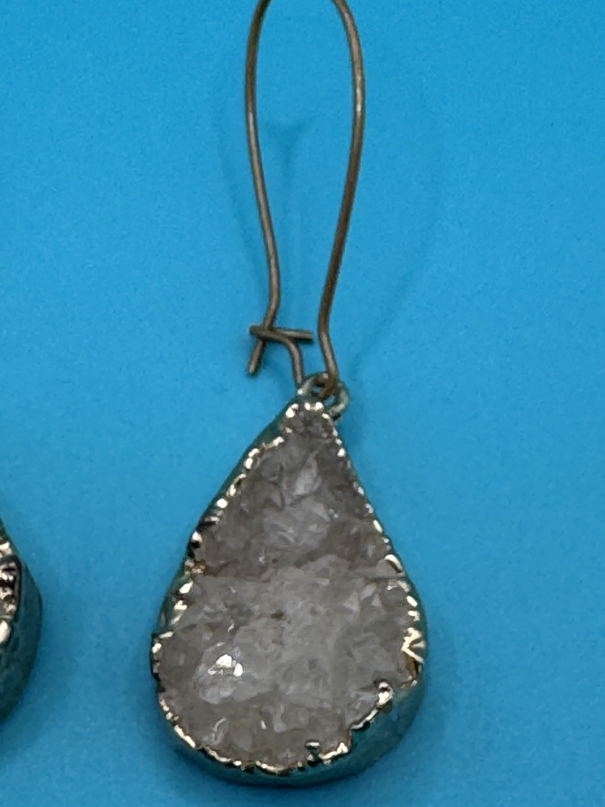 Vintage Crystal Quartz Druzy Style Gold Tone Dangle Earrings
