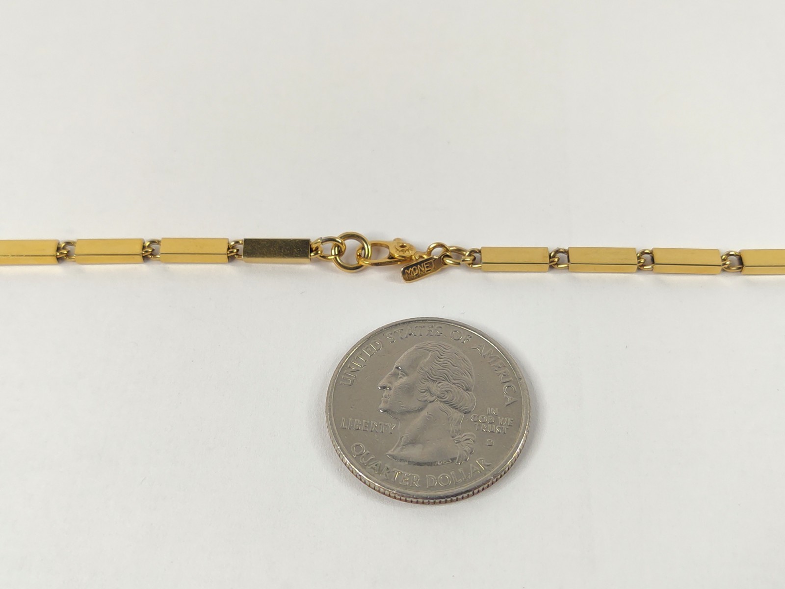 36″ X-LONG UNIQUE Vintage signed MONET Square Tube Link Gold Tone Necklace