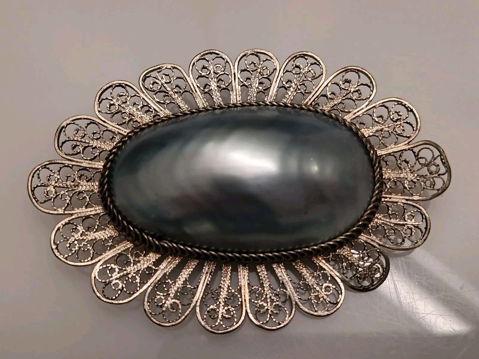 Vintage Antique Silver Filigree Mabe Pearl Necklace Brooch Bracelet Set Lot