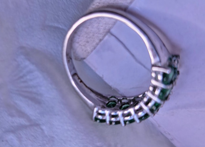 Vintage Signed Karis Sterling Silver Double Row Green Oval Stone Size 8 Ring
