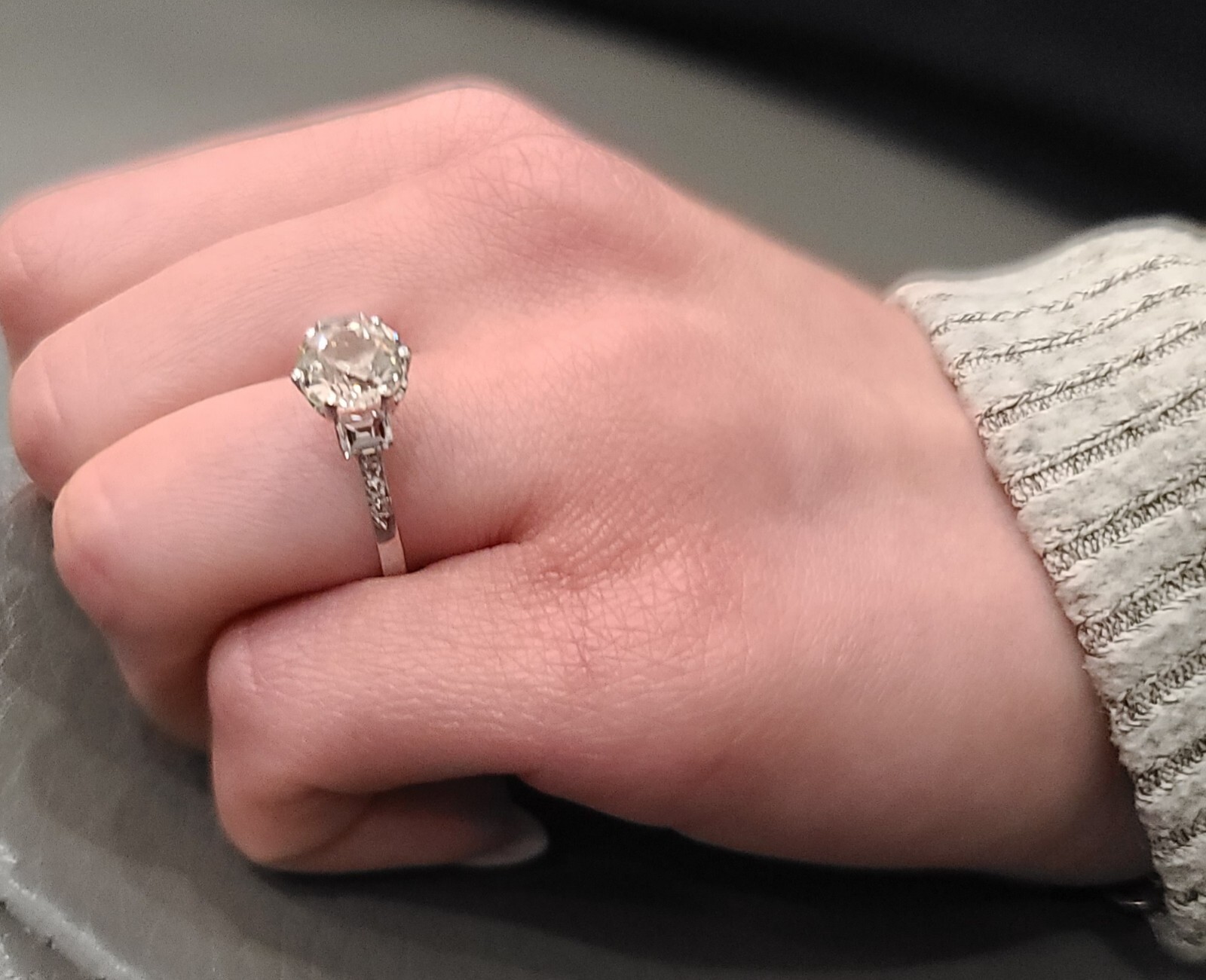 Platinum Vintage Engagement Ring 1.52ct. Natural Old Euro Cut Round Diamond
