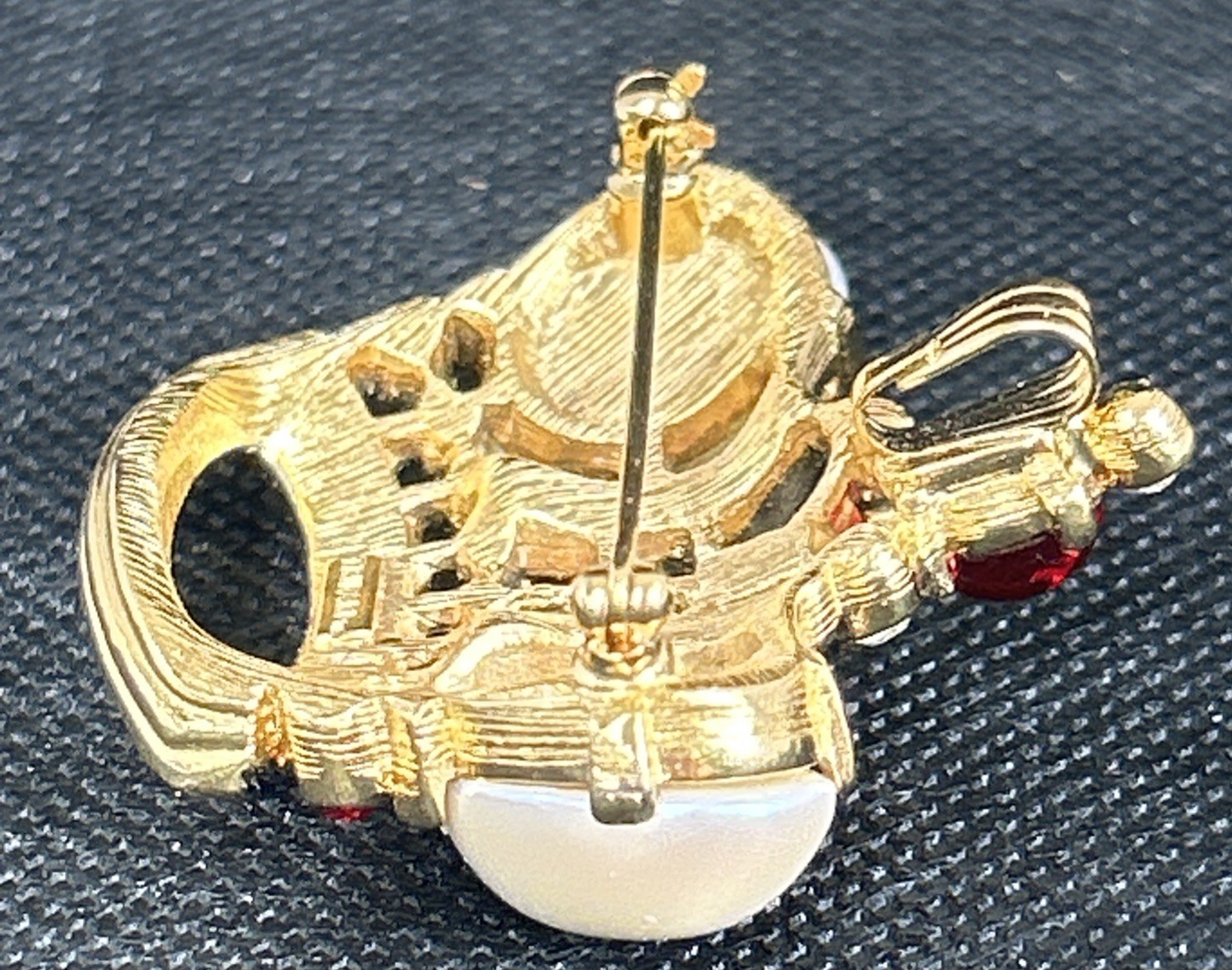 Vintage Trifari Faux Pearl Rhinestone Crown Brooch Pendant Gold Tone Convertible