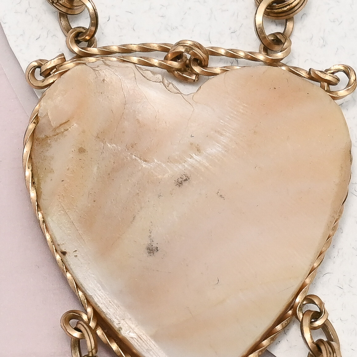Antique Victorian LARGE 4″ Heart MOP Mother of Pearl Yellow Gold Filled Pendant