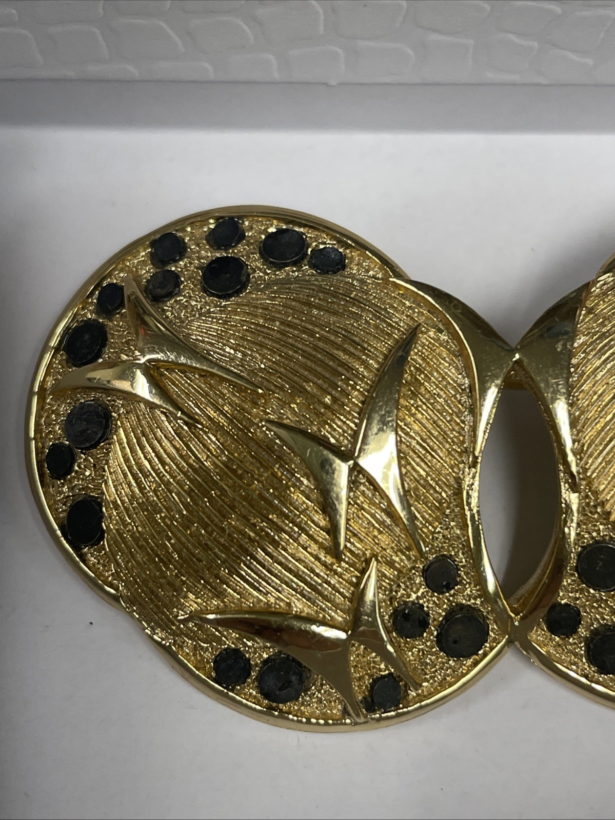 Vintage Orena Paris Matte Yellow Gold Brooch Black Modernist