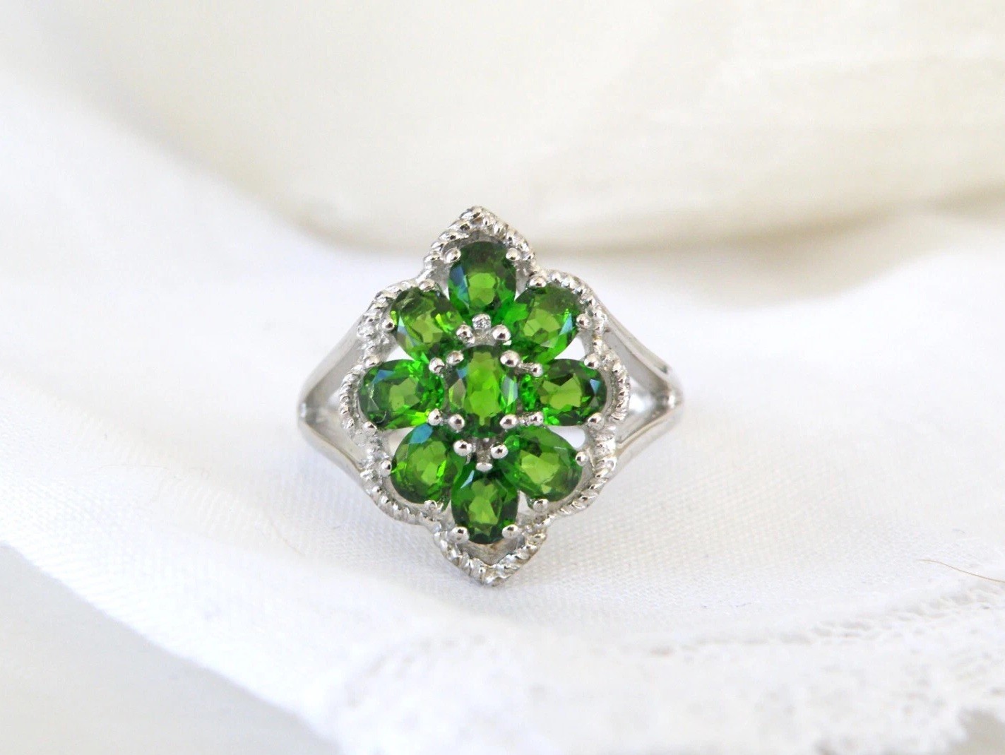 New Sterling Silver 925 Natural Chrome Diopside Pinky Ring Size 6