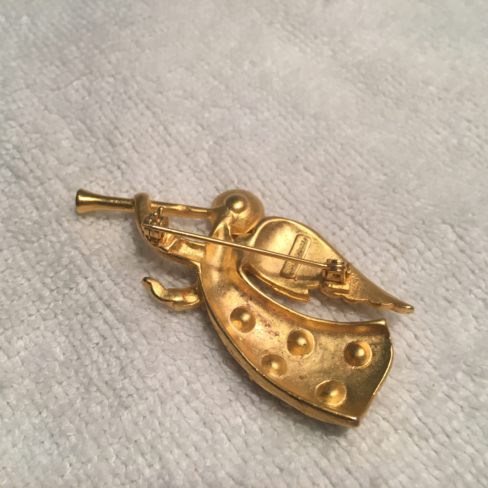 Lovvely Slver Starr Vintage Gold Tone Angel Blowing Horn With Rhinestones