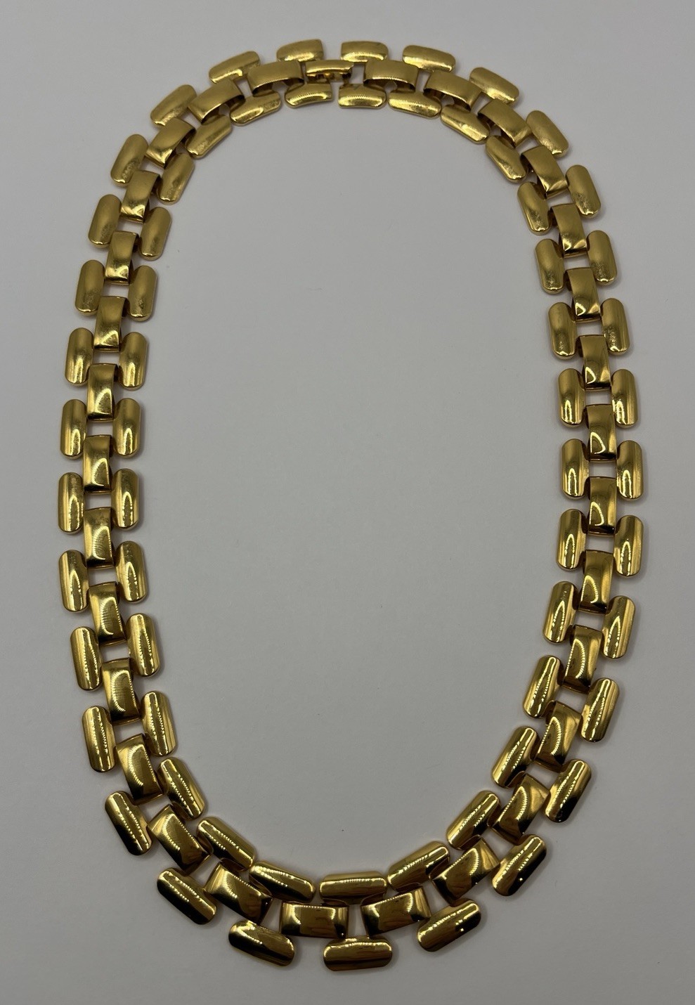 Signed Napier Gold Tone Square Link Chain Necklace Articulated Vintage 18 Inches