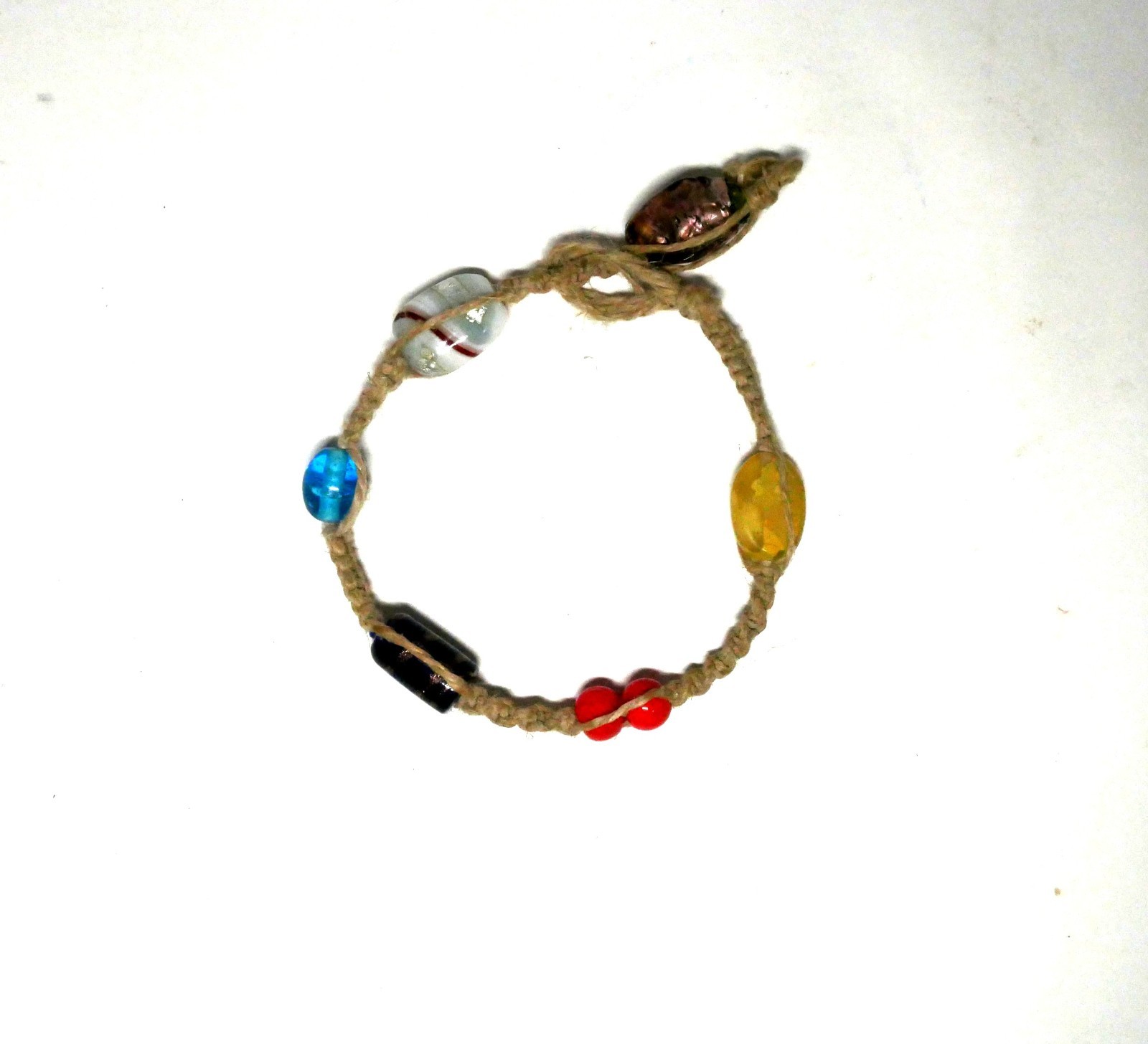 Vintage Hemp Bracelet With Beads and Stones