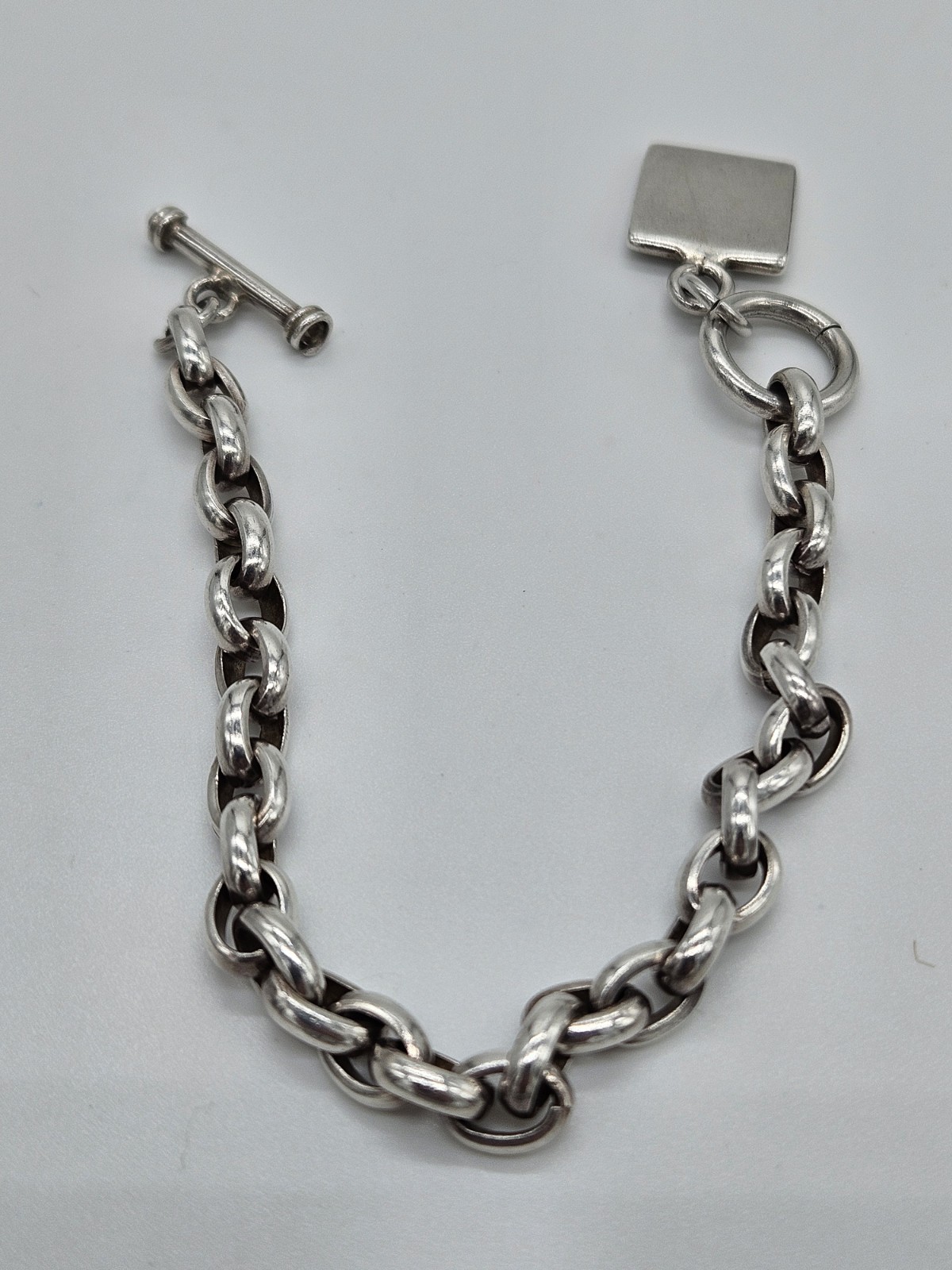 Vintage Sterling Silver 925 Chunky Cable Link Toggle Clasp Bracelet 7″ 28g