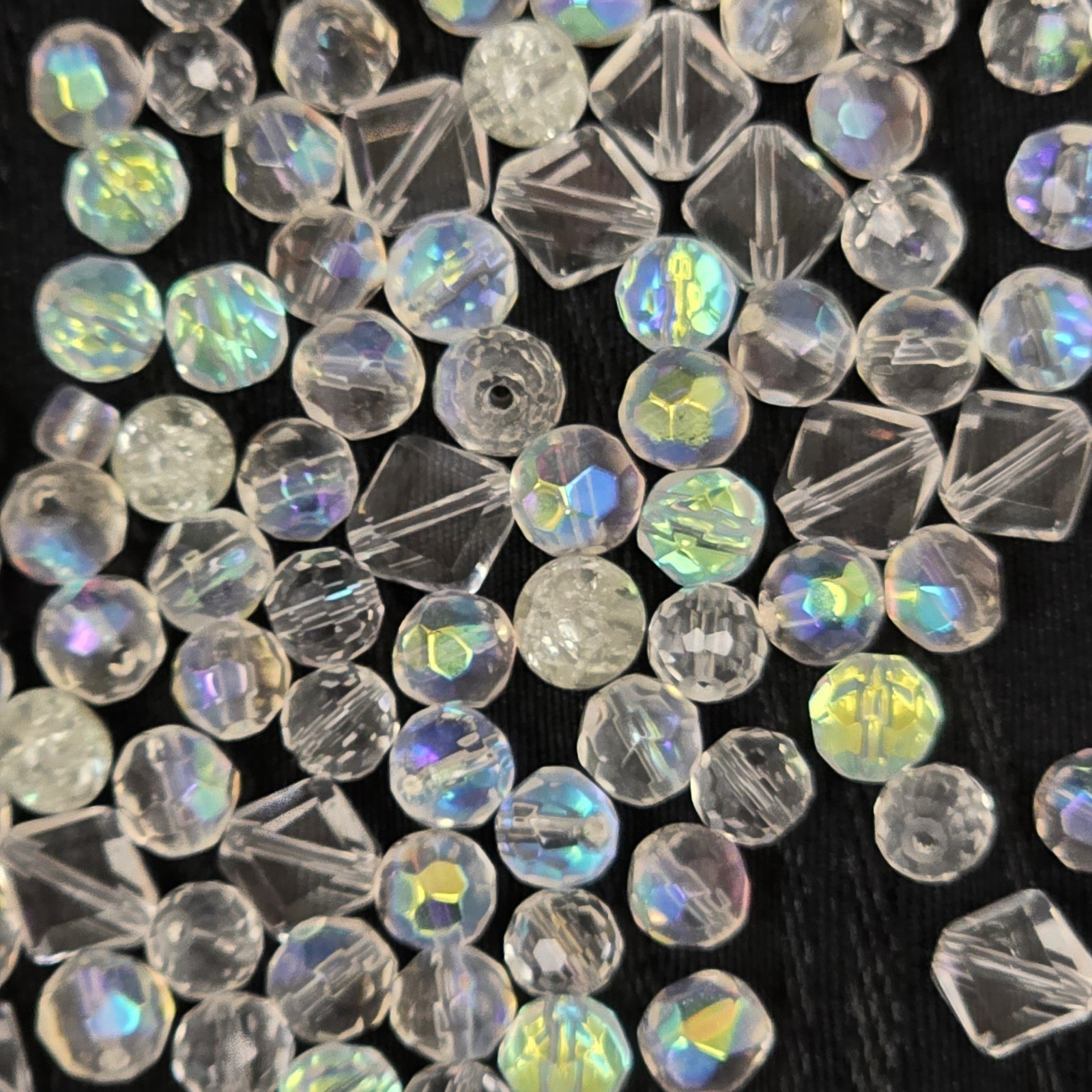 Mixed Clear Aurora Borealis Style Glass Bead Lot Faceted Round Bicone Square