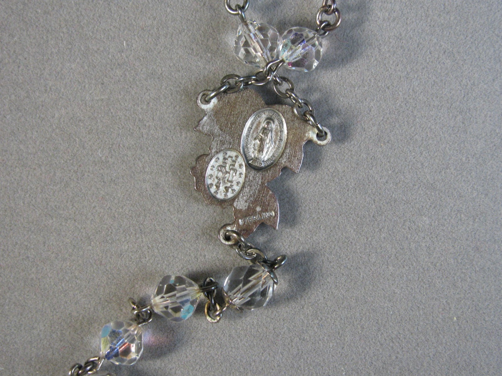 Antique Sterling Silver Crucifix 5 Decade Crystal Rosary 30″ 47.1g #J4781